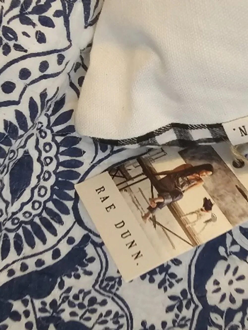 5 Pillows, 2 are Rae Dunn, 1 is Pier One, one is buffalo plaid FAMILY STAY~ EUC